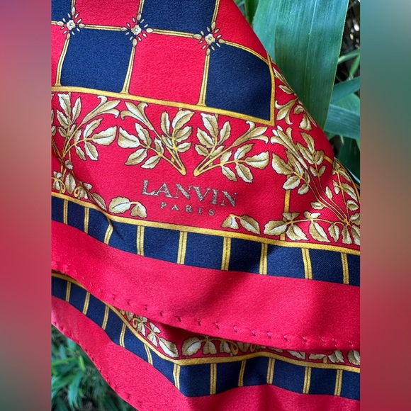 Genuine vintage LANVIN geometrical red gold silk scarf square - Picture 9 of 15